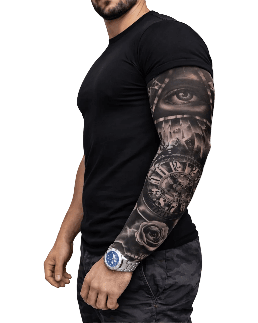 TATTOO – EYE, ROSE, AND CLOCK
