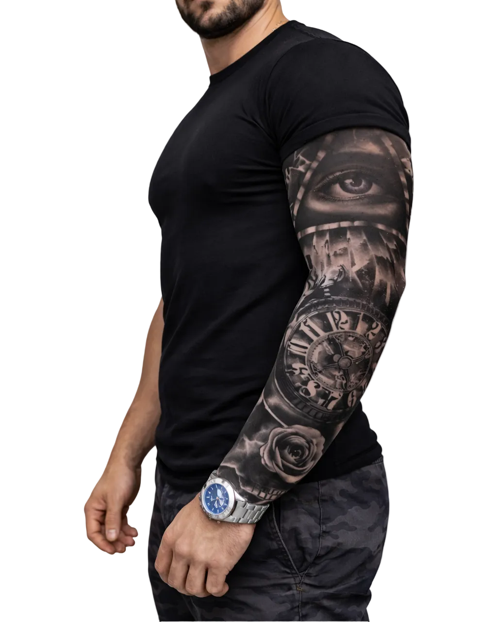 TATTOO – EYE, ROSE, AND CLOCK