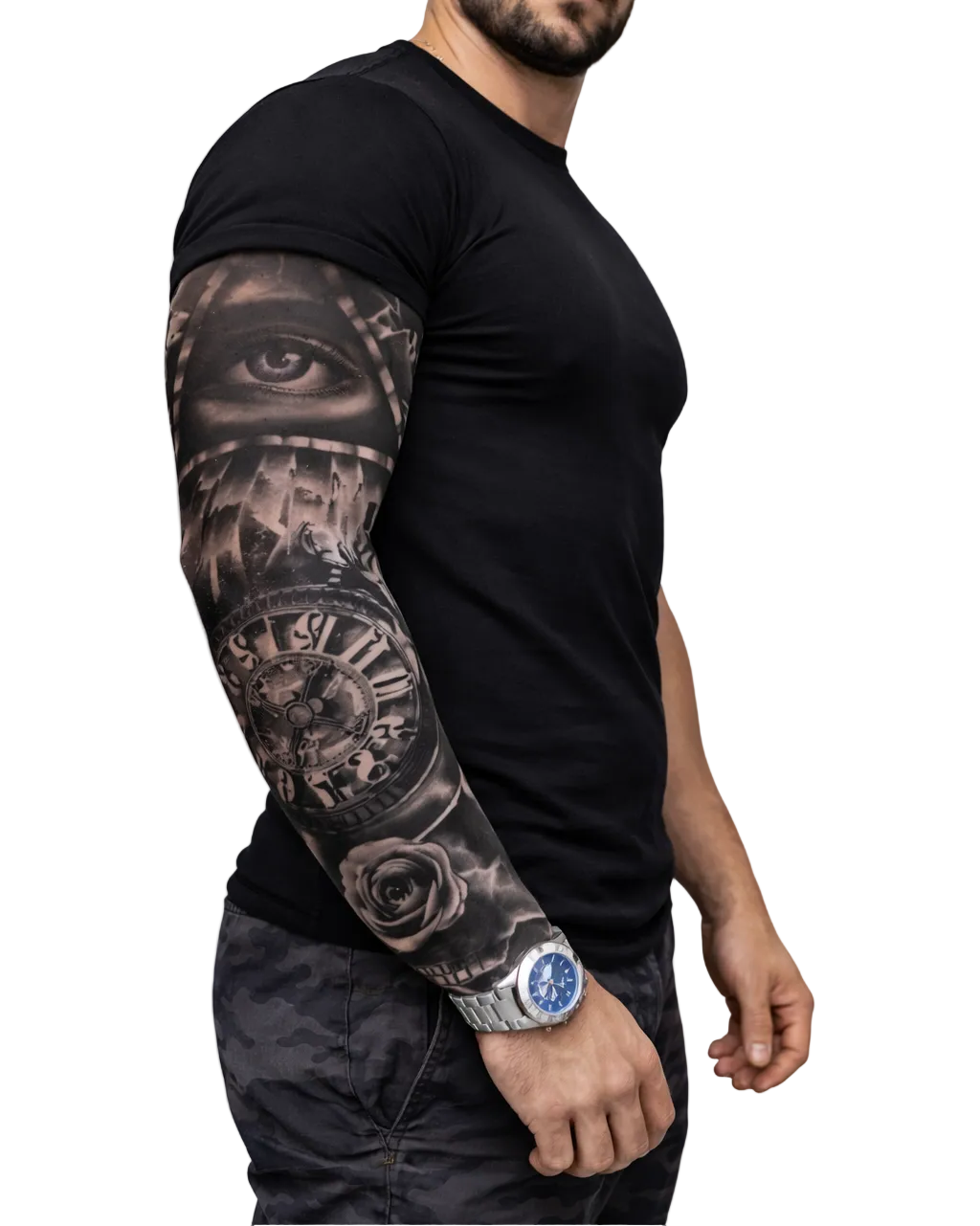 TATTOO – EYE, ROSE, AND CLOCK